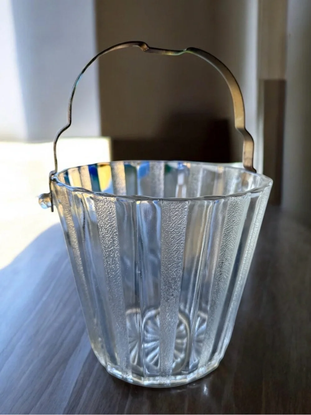Mid-Century Modern (MCM) glass ice bucket produced by the Heller Glass Company